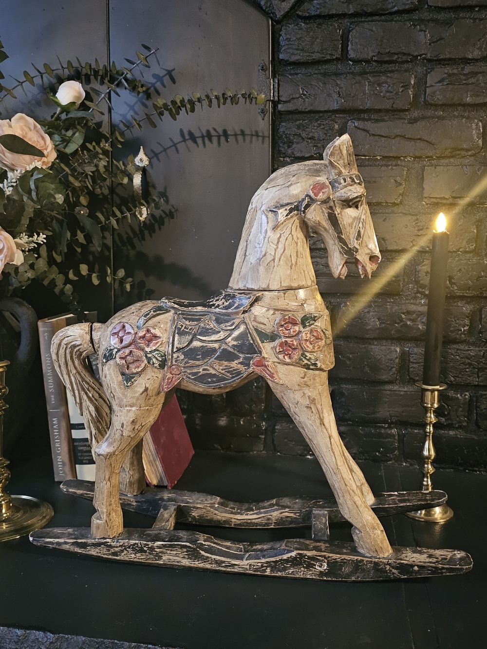 Vintage-Style Cream Wooden Rocking Horse Decorative Accent - Picture 5 of 6